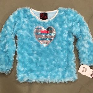 Brand new blue faux fur top “ girls rule”